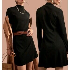Banana Republic Petite L NEW Ribbed Mock-Neck Mini Dress Long Sleeve Neutral $99